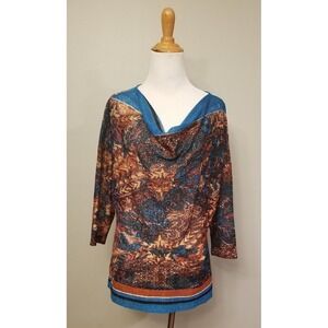 John Paul Richard Women's Blouse Medium Artistic Sheer Top Cowl Neck #481